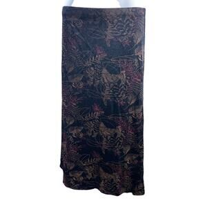 Vintage Whimsical Black Floral Line Print Midi Skirt Women's Size Small